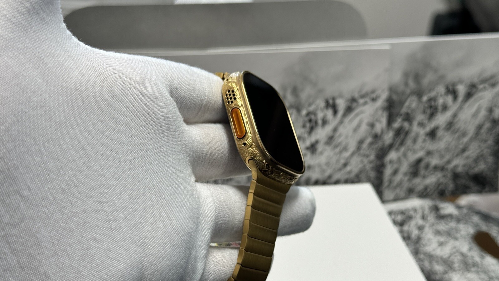 Apple Watch ULTRA 49mm Hand Engraved 24k Gold Plated With 24k Gold Plated Link B