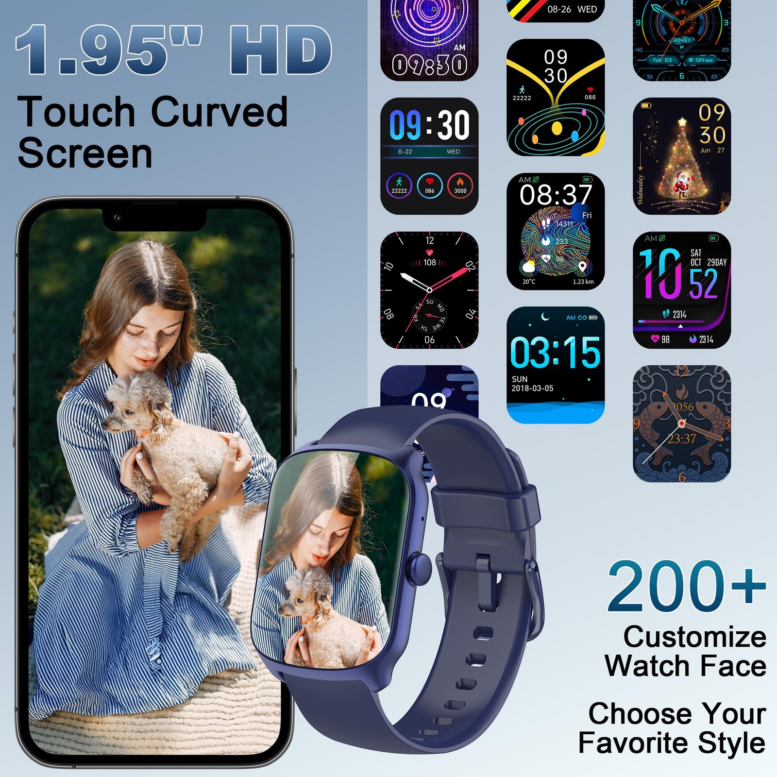 Smart Watch for Men, 1.95” HD Curved Screen Smartwatch, Blue