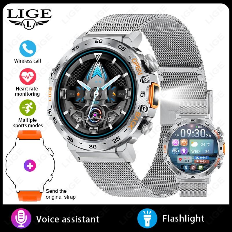 LIGE Smart Watch Men 360*360 AMOLED HD Screen Waterproof Sport Fitness Watches