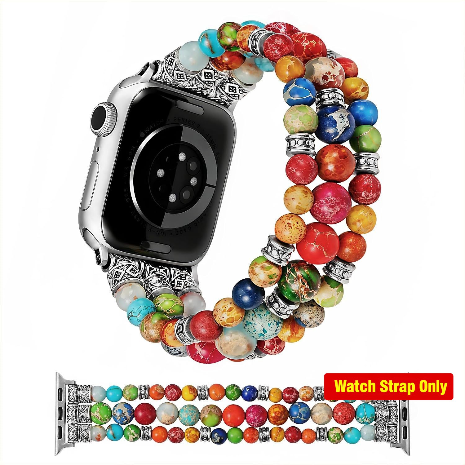Boho Beaded Bracelet for Apple Watch 38-49mm Series 1 SE Ultra, Vibrant Chakra