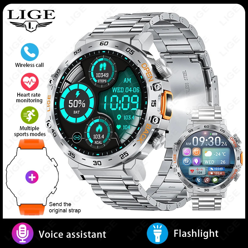 LIGE Smart Watch Men 360*360 AMOLED HD Screen Waterproof Sport Fitness Watches