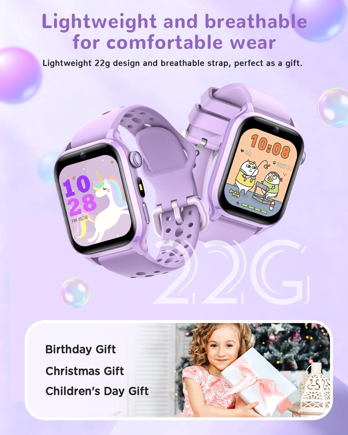 RUXINGX Kids Smart Watch Purple 1.52″ Camera
