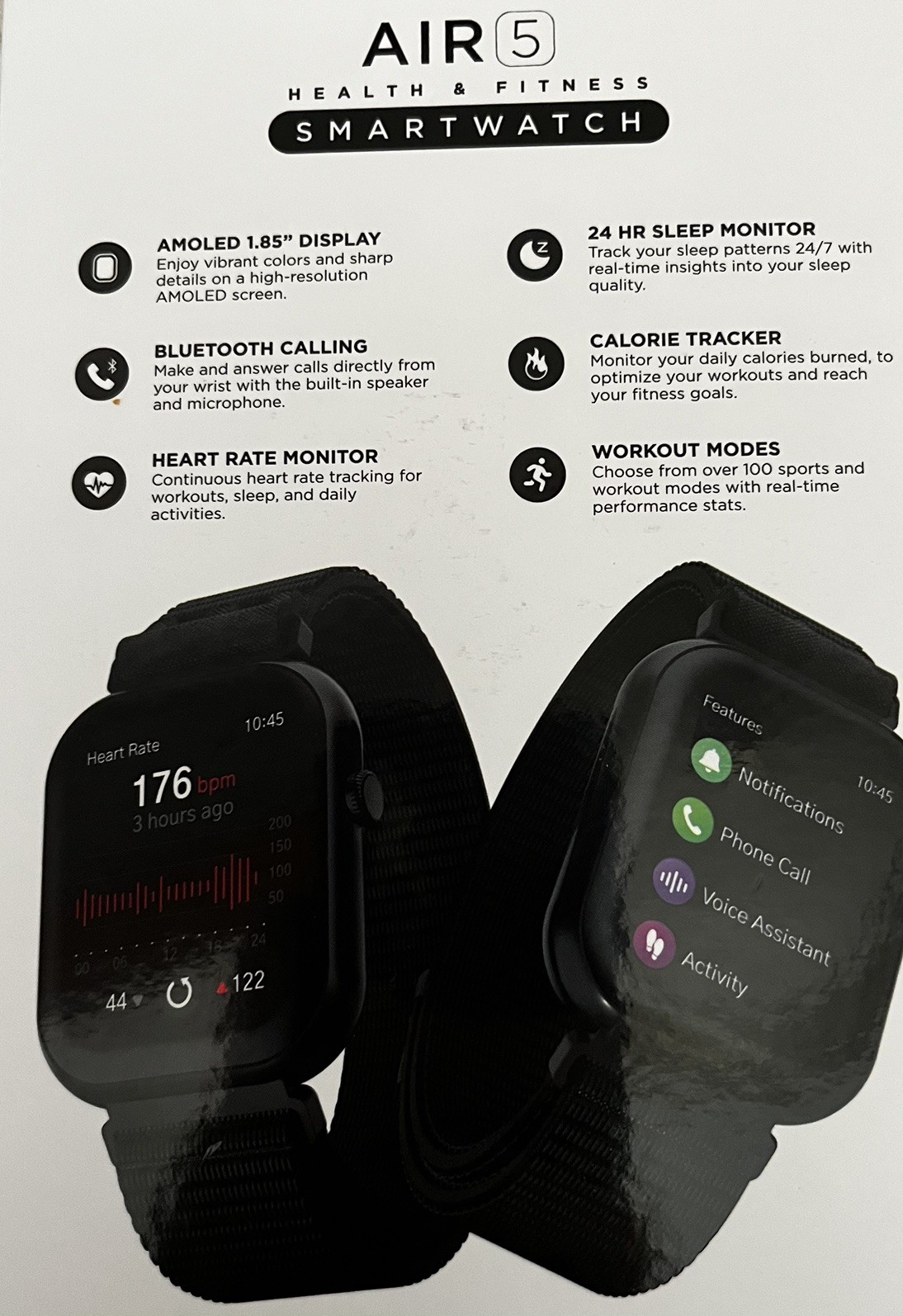 ITouch AIR 5 Smartwatch, Black Silicone Strap Unisex Adult BNIB