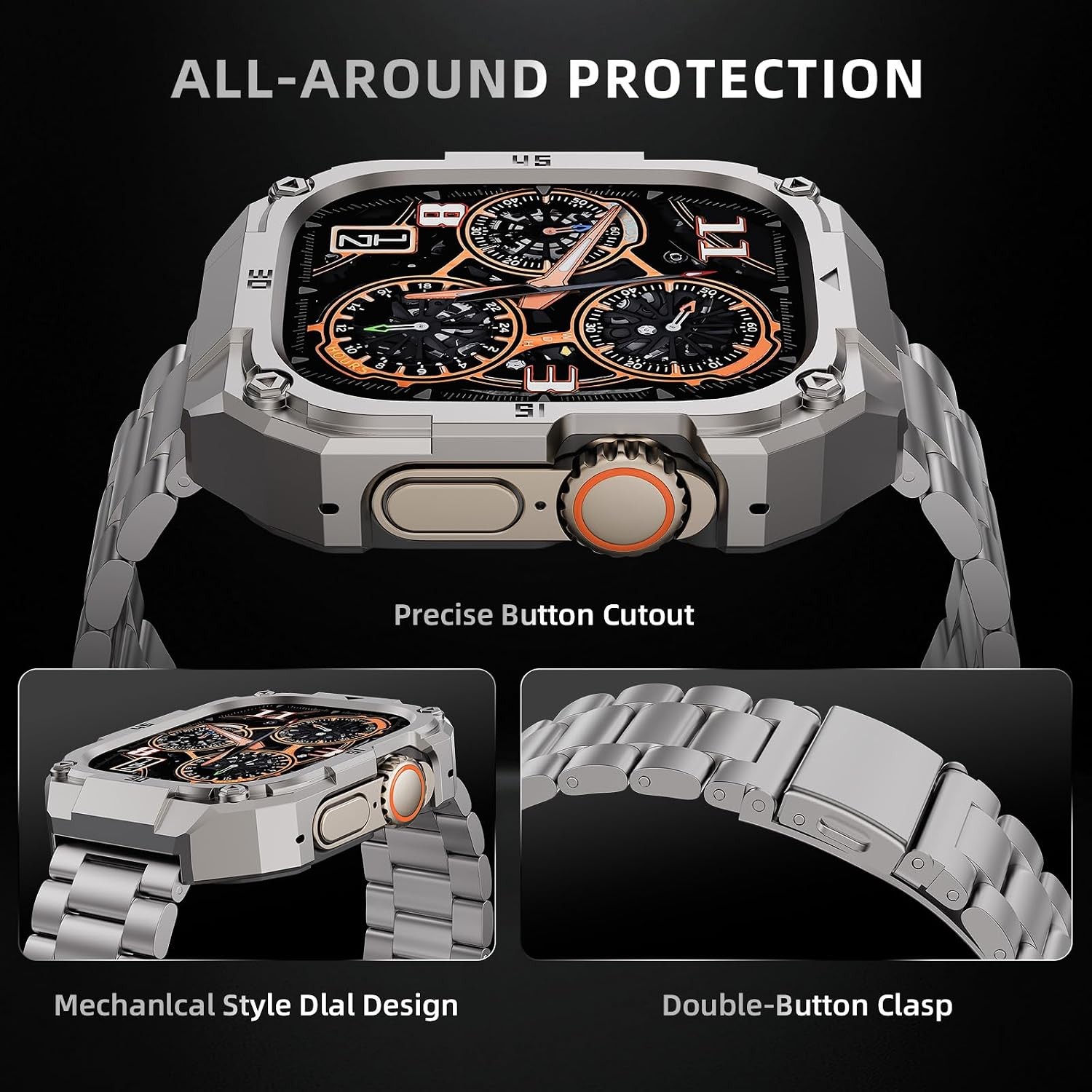 Casual Stainless Steel Case with Band for Apple Watch Ultra 49mm, Metal Bumper