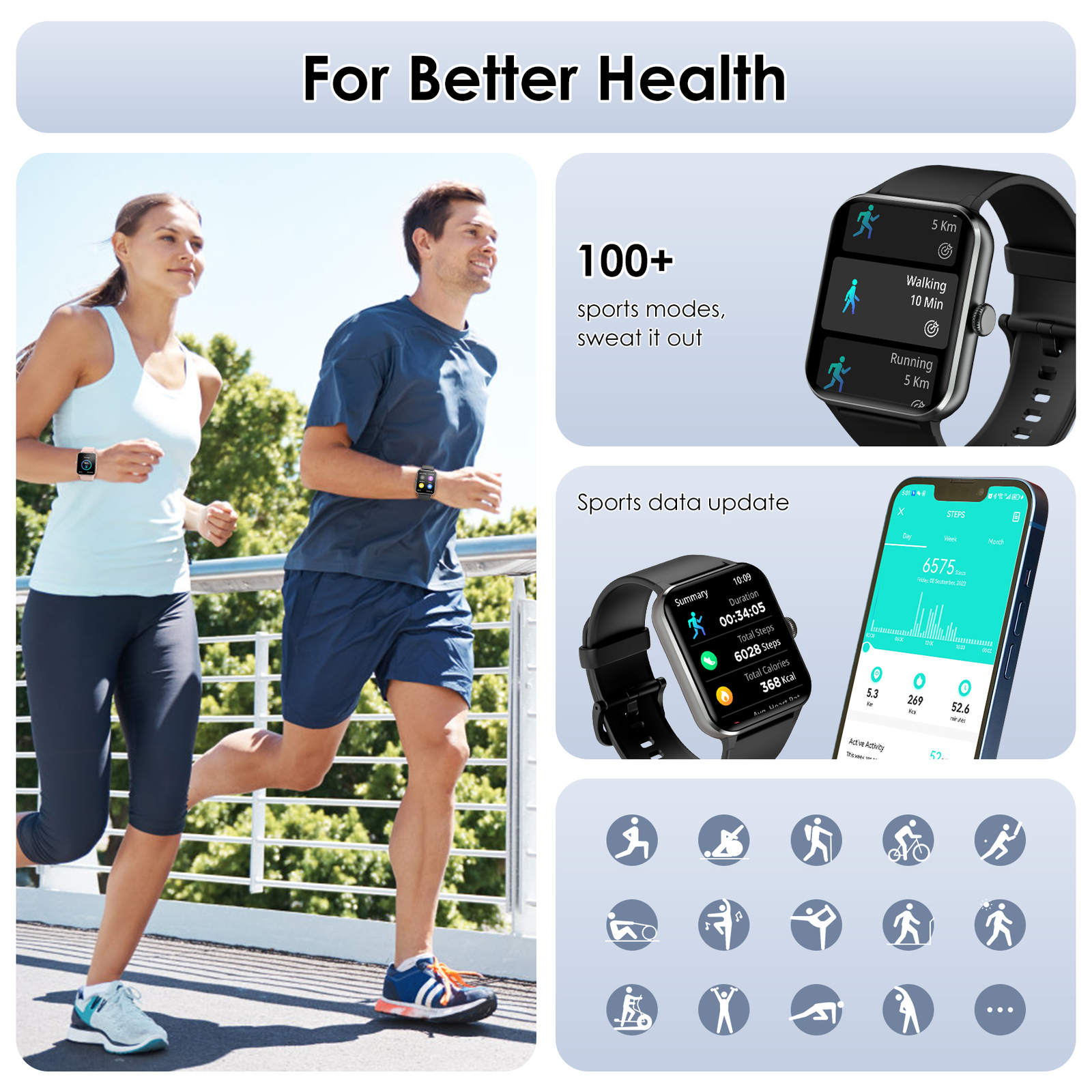 Blackview Smart Watch Heart Rate Blood Oxygen Sleep Tracker for iOS Android NEW