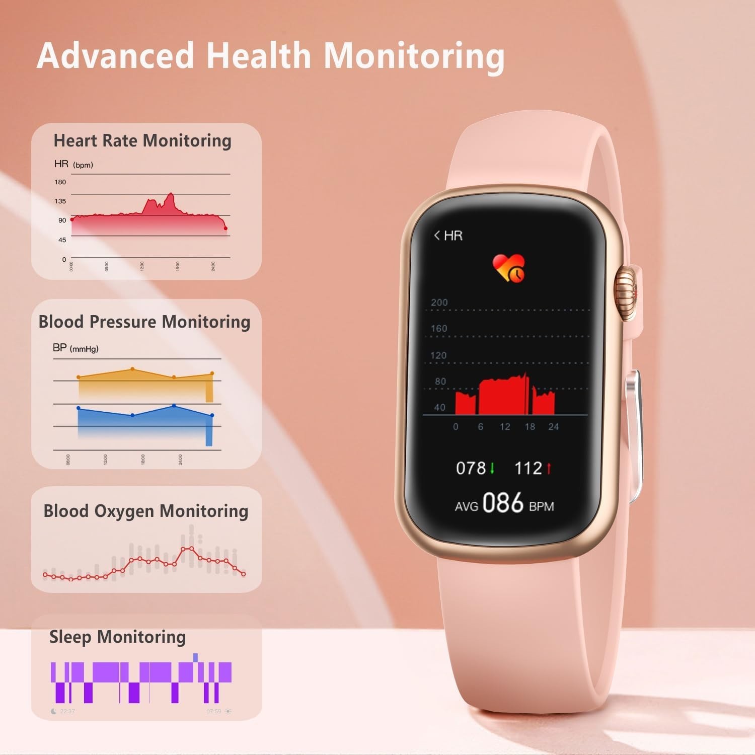 FITVII Nexa Smart Watch Women’s Fitness Tracker Blood Pressure Heart Rate Sport