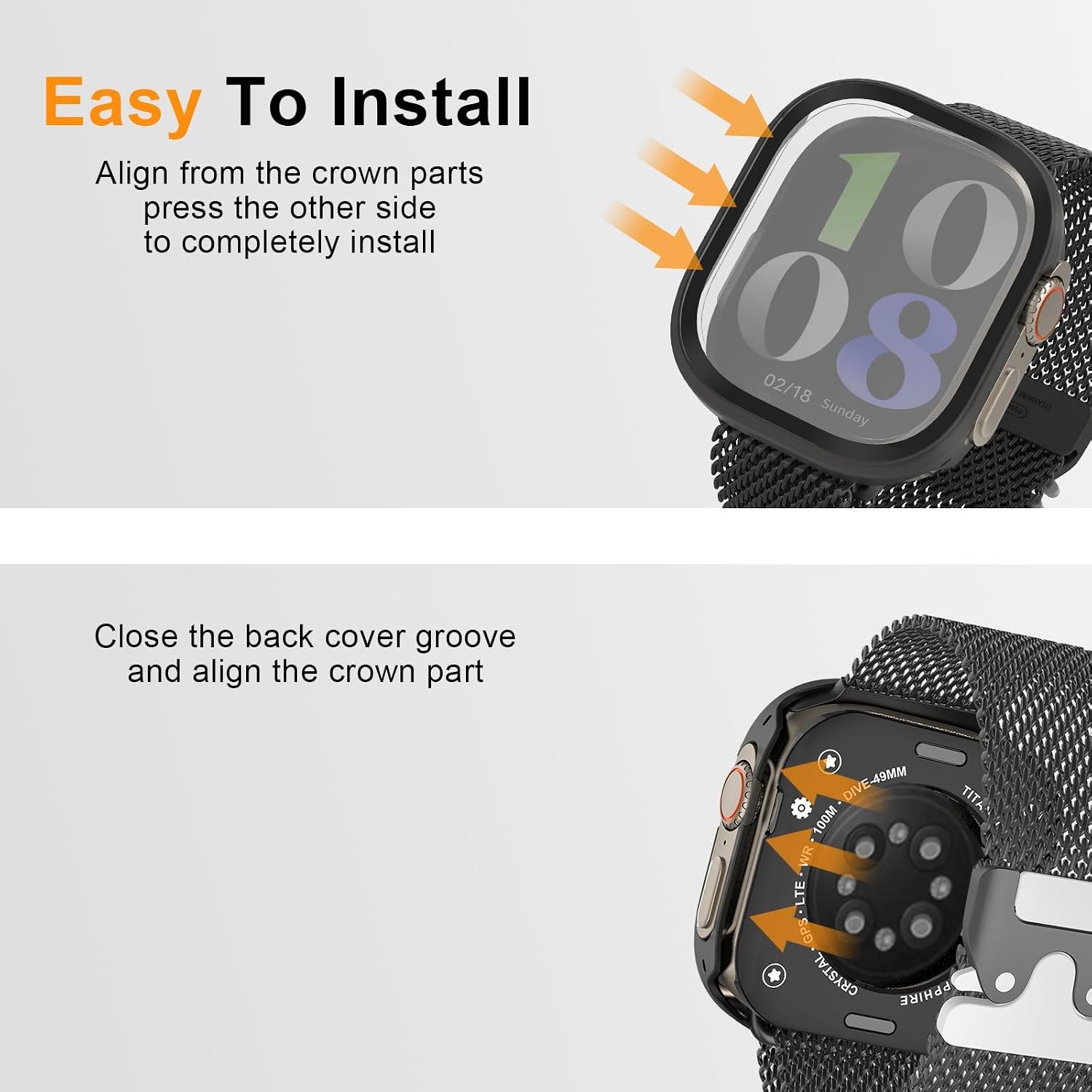 3 in 1 Metal Case for Apple Watch Ultra 49mm, Shockproof Aluminum Bumper