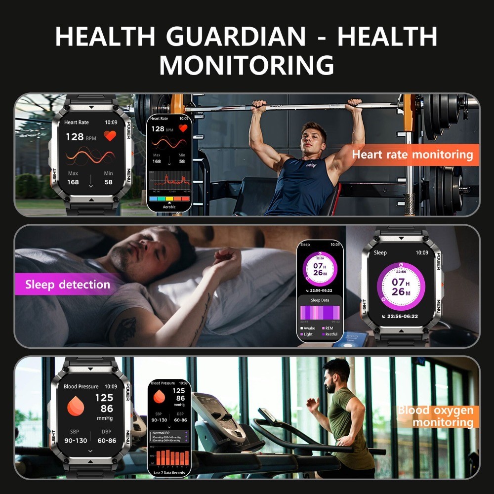 Military Smart Watch for Men Women Bluetooth 5.3 Fit for IPhone Android Open Box