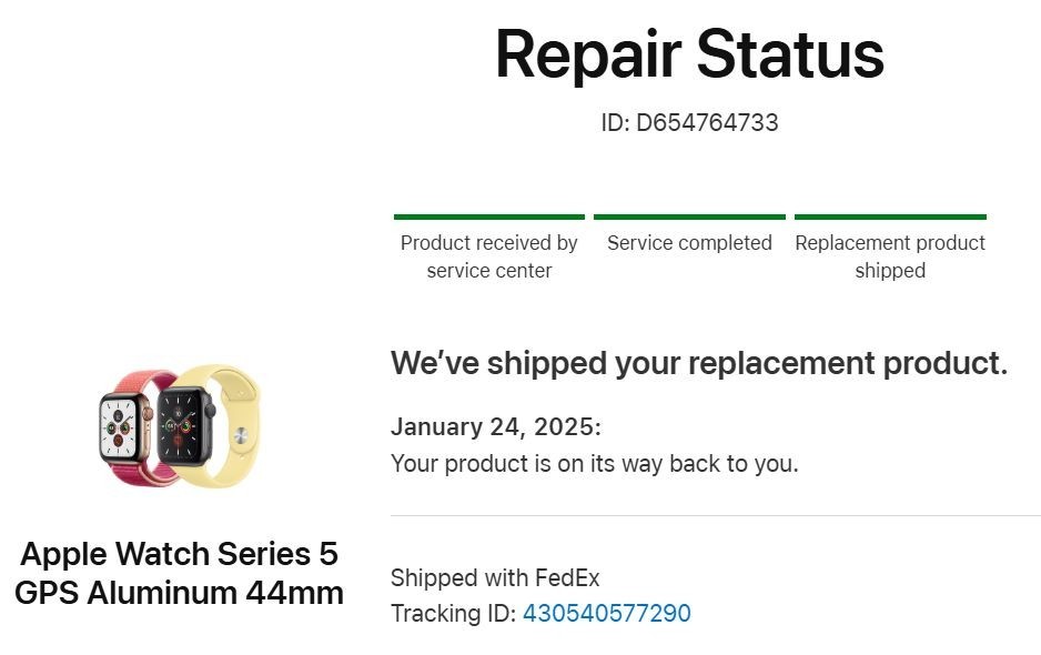 Apple Watch Series 5 – 44mm – 1‑Year‑Old Replacement Unit (Battery 1‑Year Old)