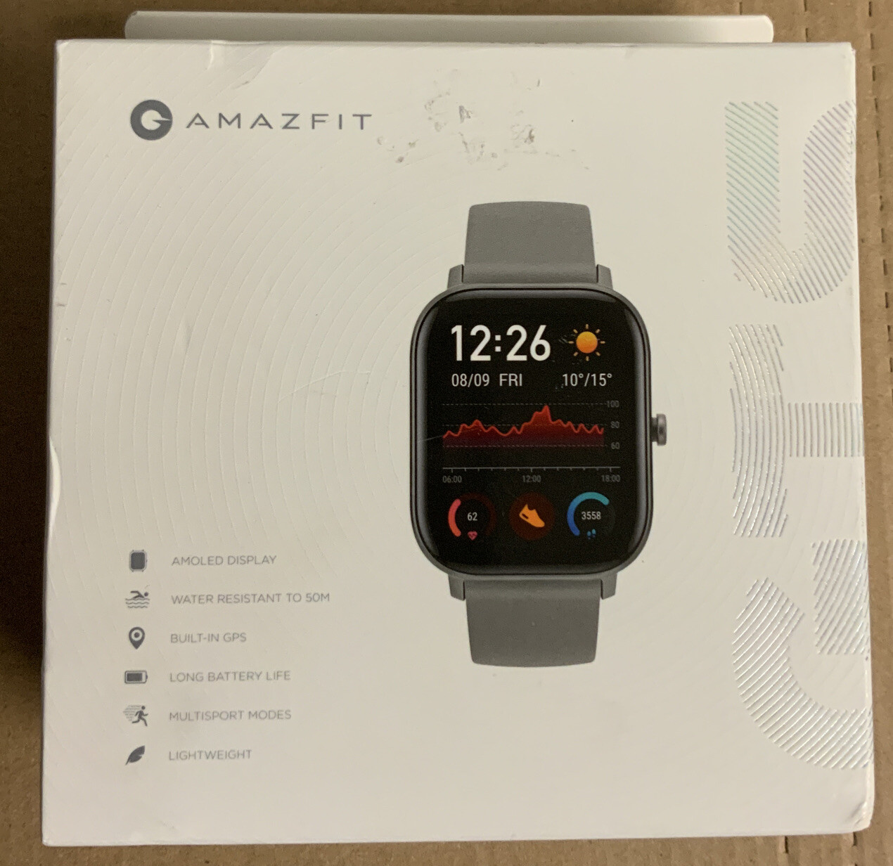 ☀️ Amazfit GTS Water Proof Smart Watch – AMOLED Display, Silicone Band, grey