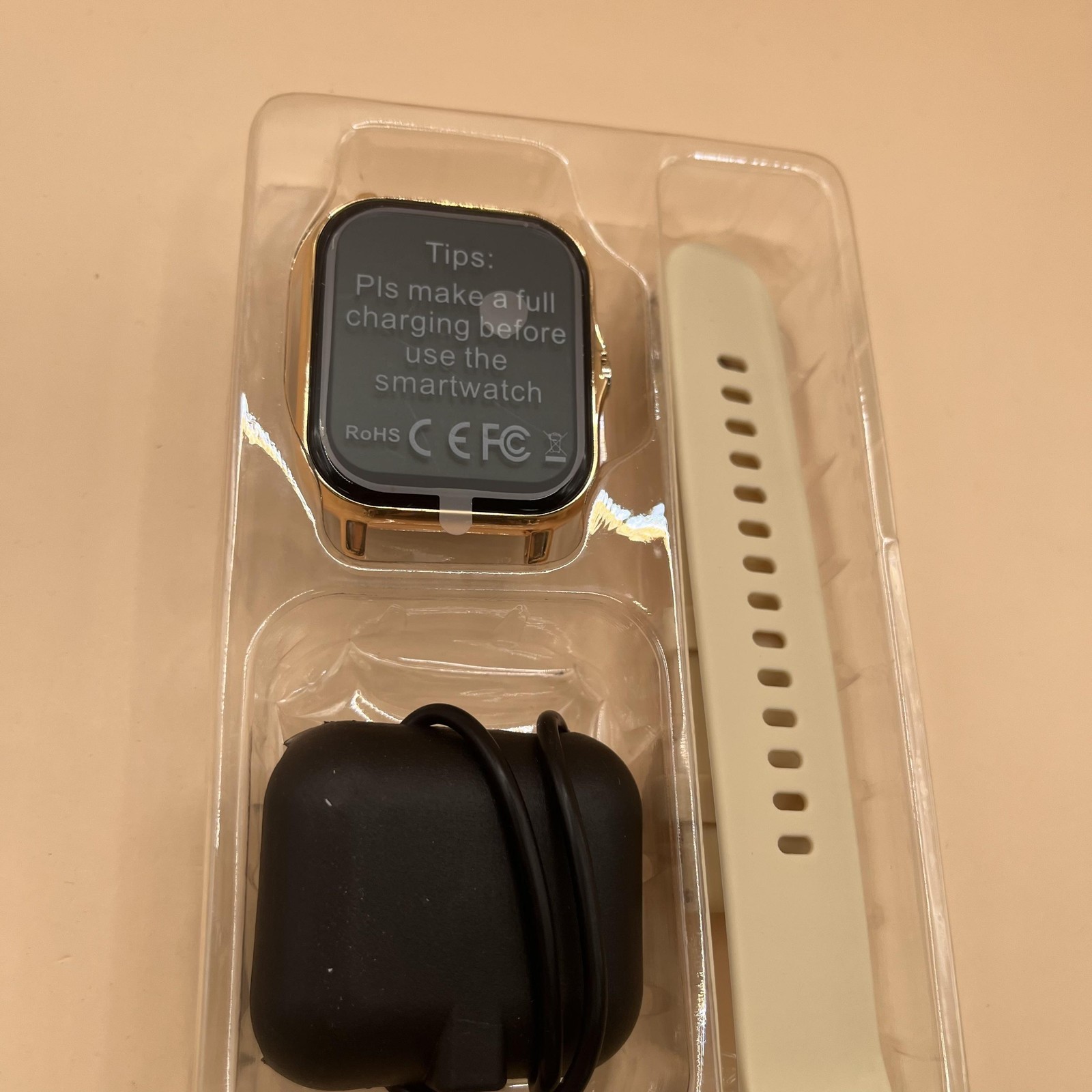 Unbranded Smart Watch Bluetooth Touchscreen Fitness Tracker Beige Band New Box