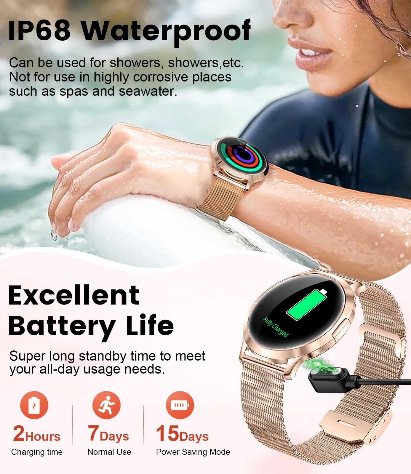 SUNKTA FV16 Thin Smart Watch for Women(Dial/Answer Call), 1.32″ AMOLED HD Dis…