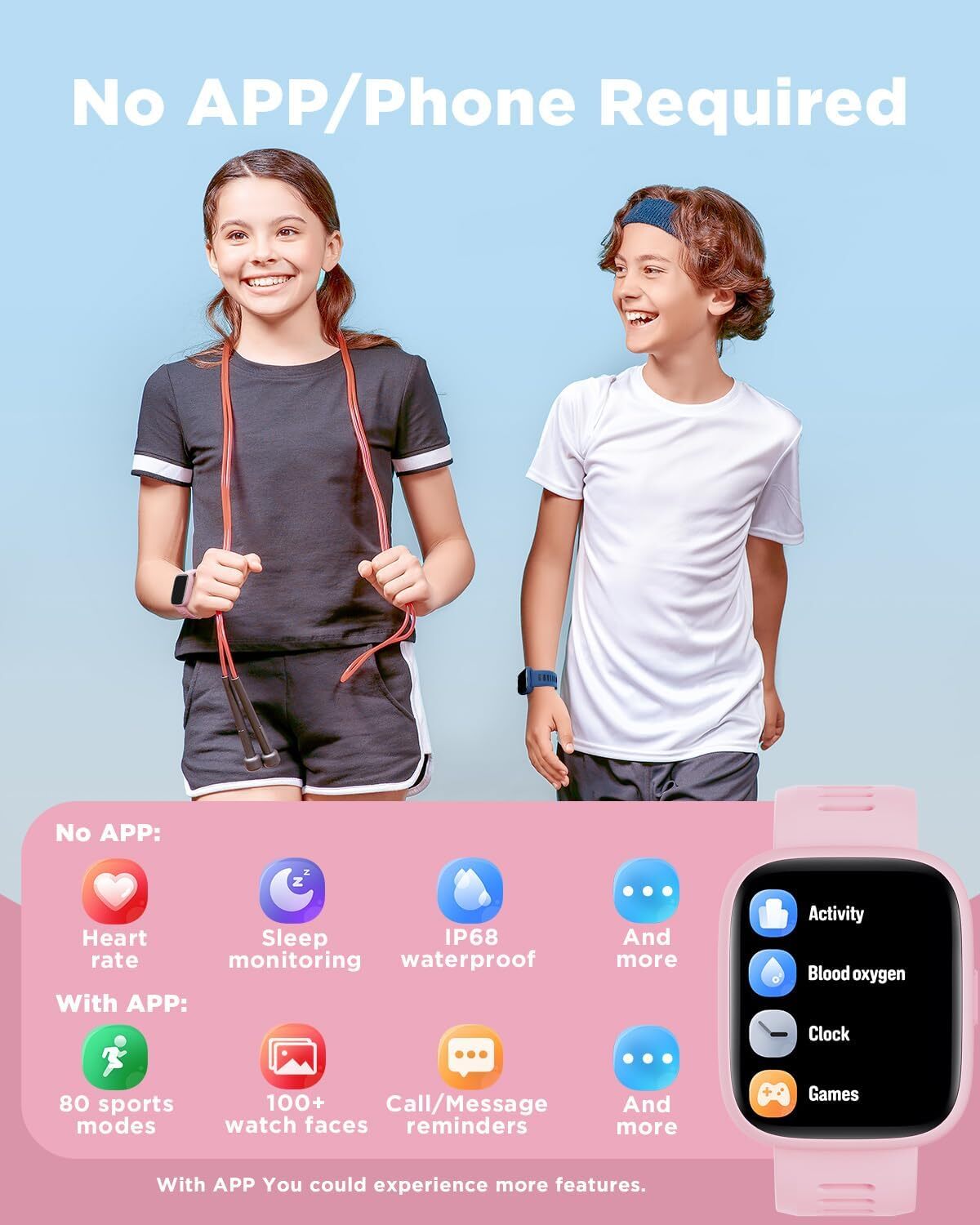 Smart Watch for Kids 1.8″ Fitness Tracker Watch Pedometer Puzzle Games for Kids