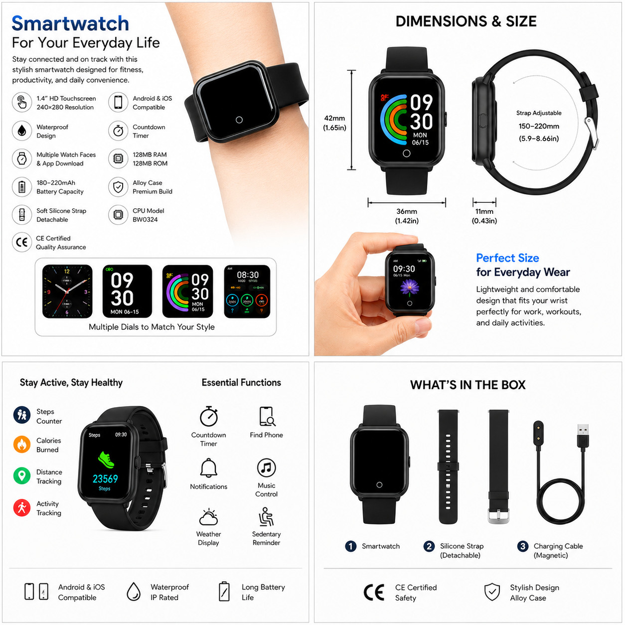 Smart Watch 1.4″ HD Touchscreen Bluetooth Fitness Tracker for Android & iOS
