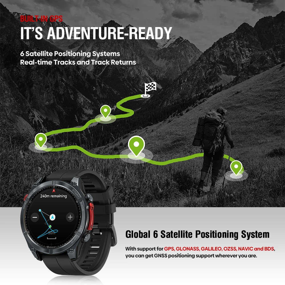 Zeblaze Stratos 4 GPS Smart Watch 1.43″ AMOLED Compass Flashlight 5ATM
