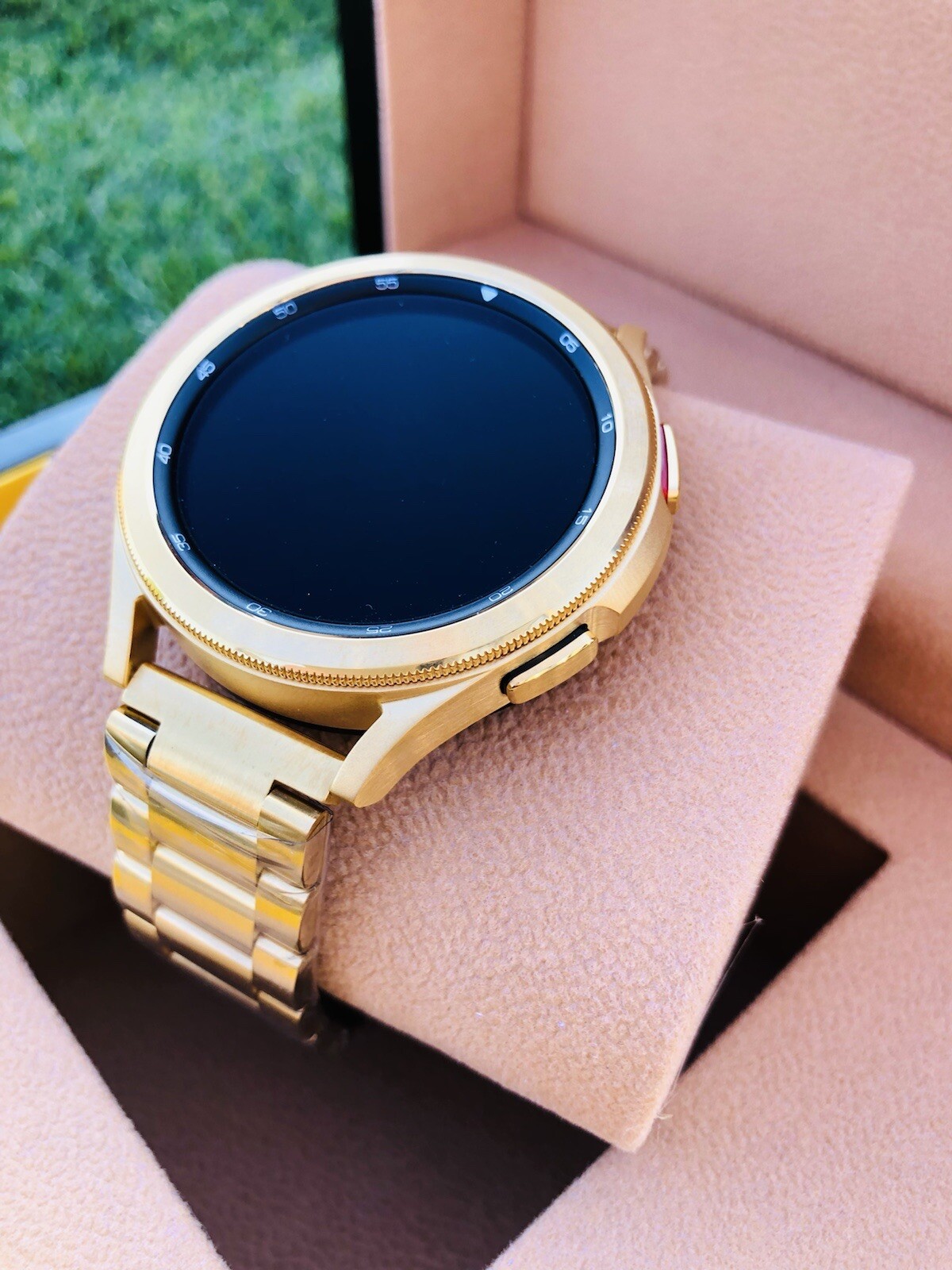 Custom 24k Gold Plated 46mm Samsung Galaxy Watch 4 POLISHED Gray Gold Band