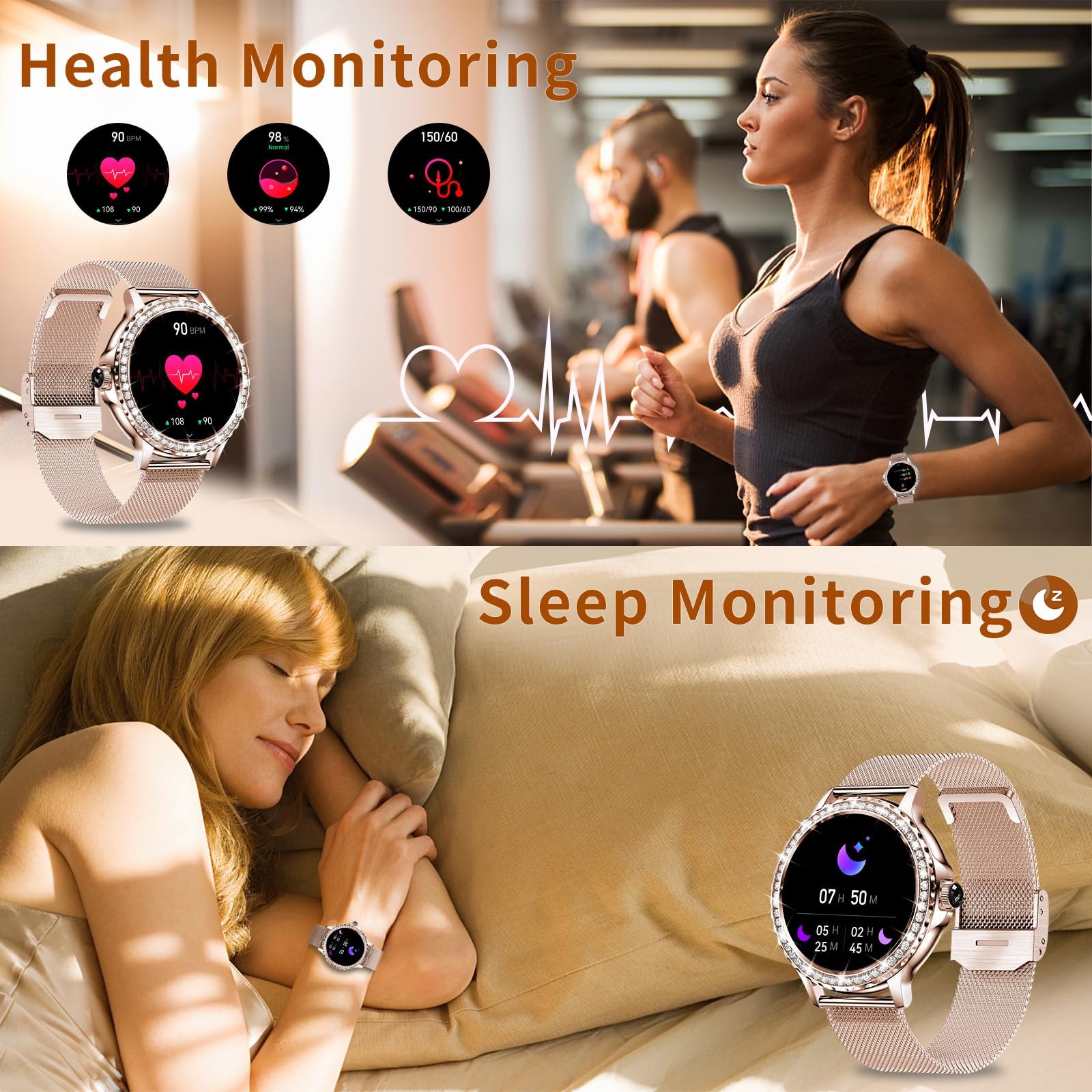 Smart Watches for Women (Answer/Make Call) with Diamonds, 1.3”HD Screen Bluet…