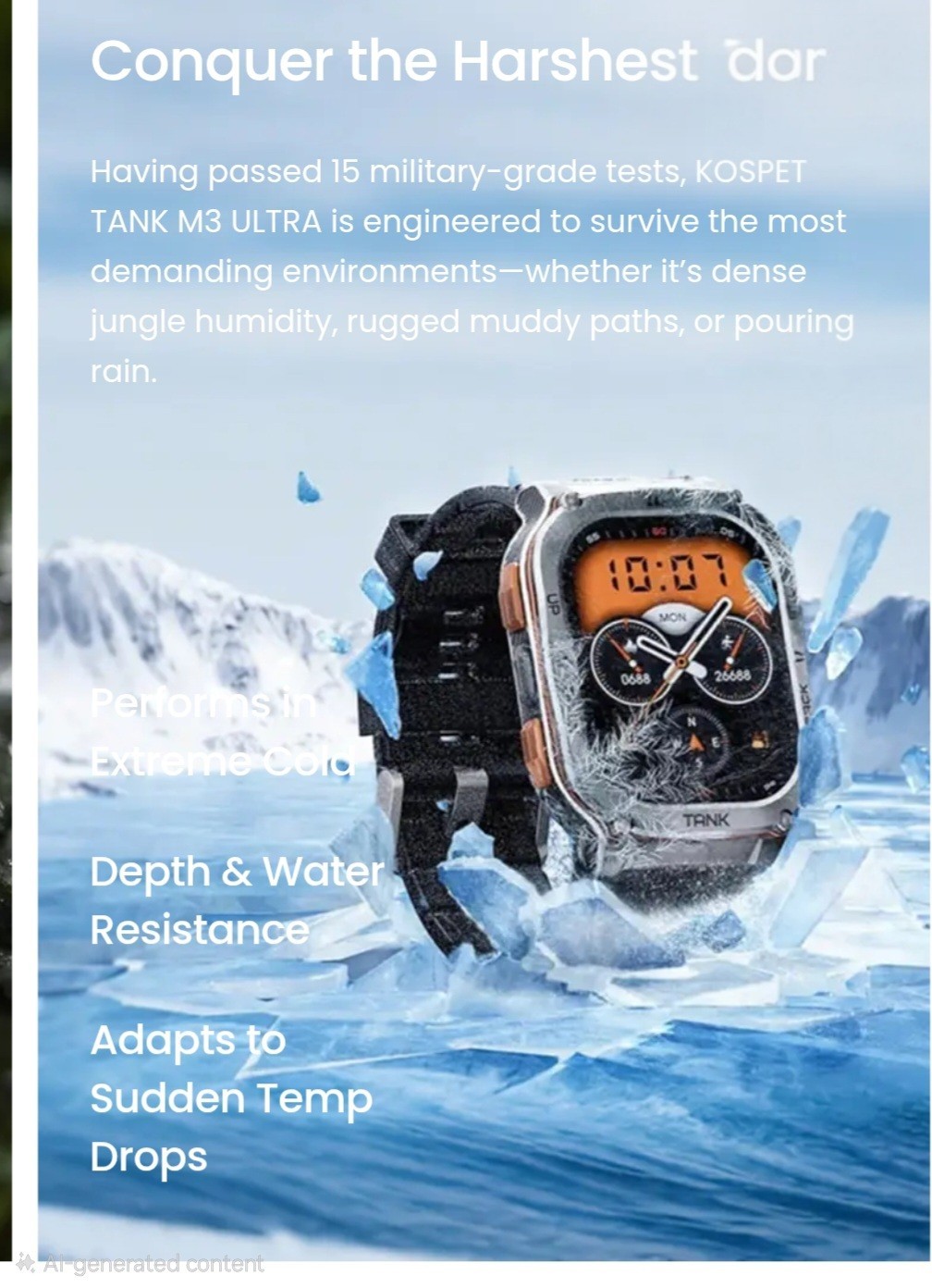 Kospet Tank M3 Ultra Black Rugged Waterproof Military Sport Bluetooth GPS Silico
