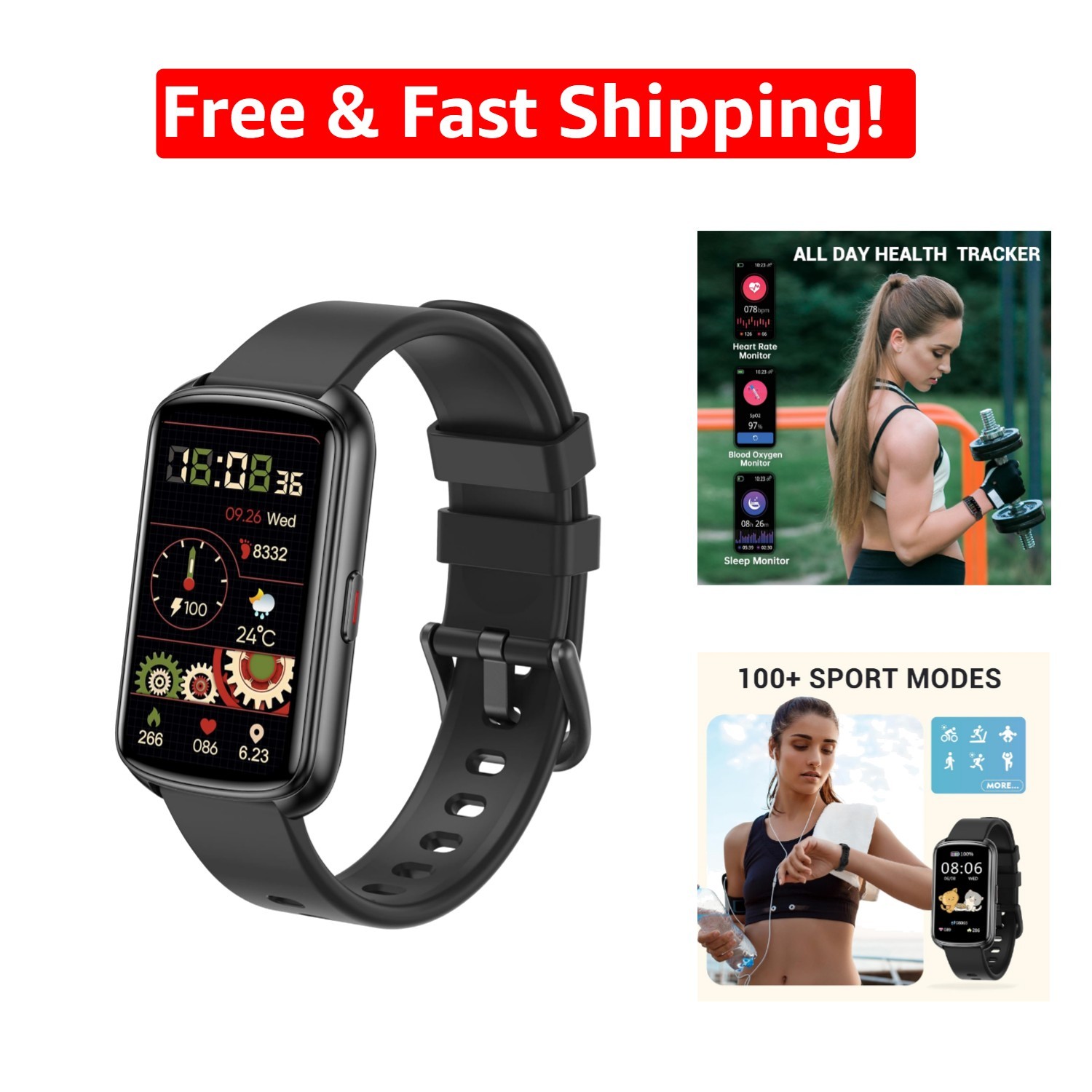 Stylish Thin Smartband Fitness Watch: HD Display & Health Monitoring Features