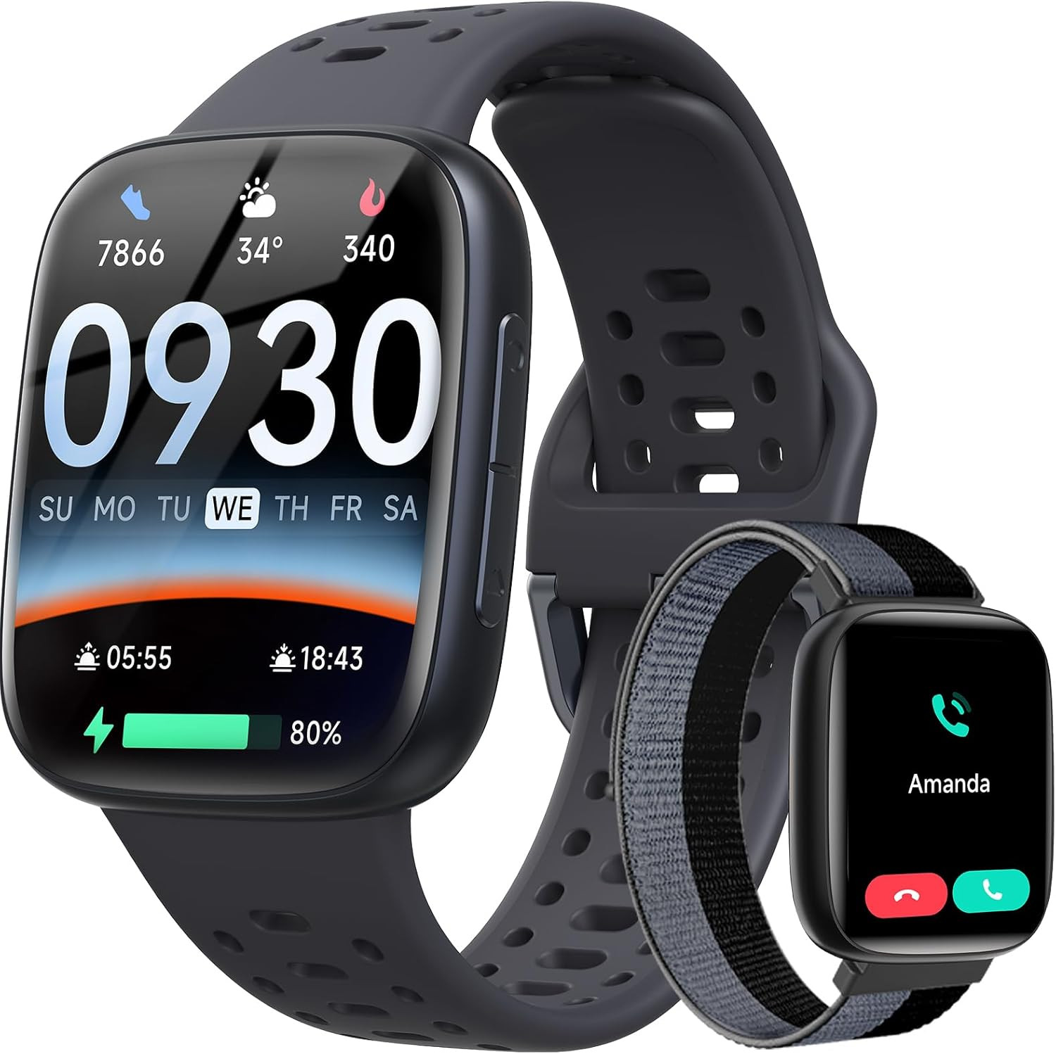 Smart Watches for Men Android Iphone (2 Bands), [1.85″ AMOLED Screen] Smartwatch