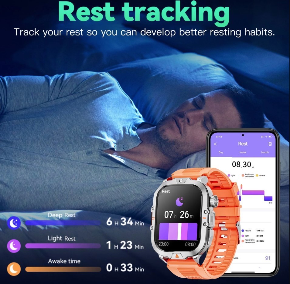Mingwear L31 Military Smartwatch, 2.01″ High-Resolution Display, IP68, Orange