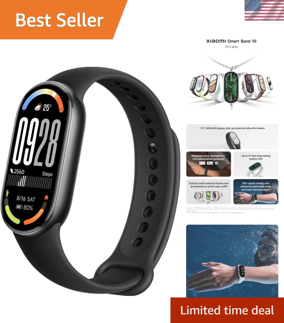 Mi Smart Band 10 2025 Global Version – 1.72″ AMOLED Display | 21 Days Battery…