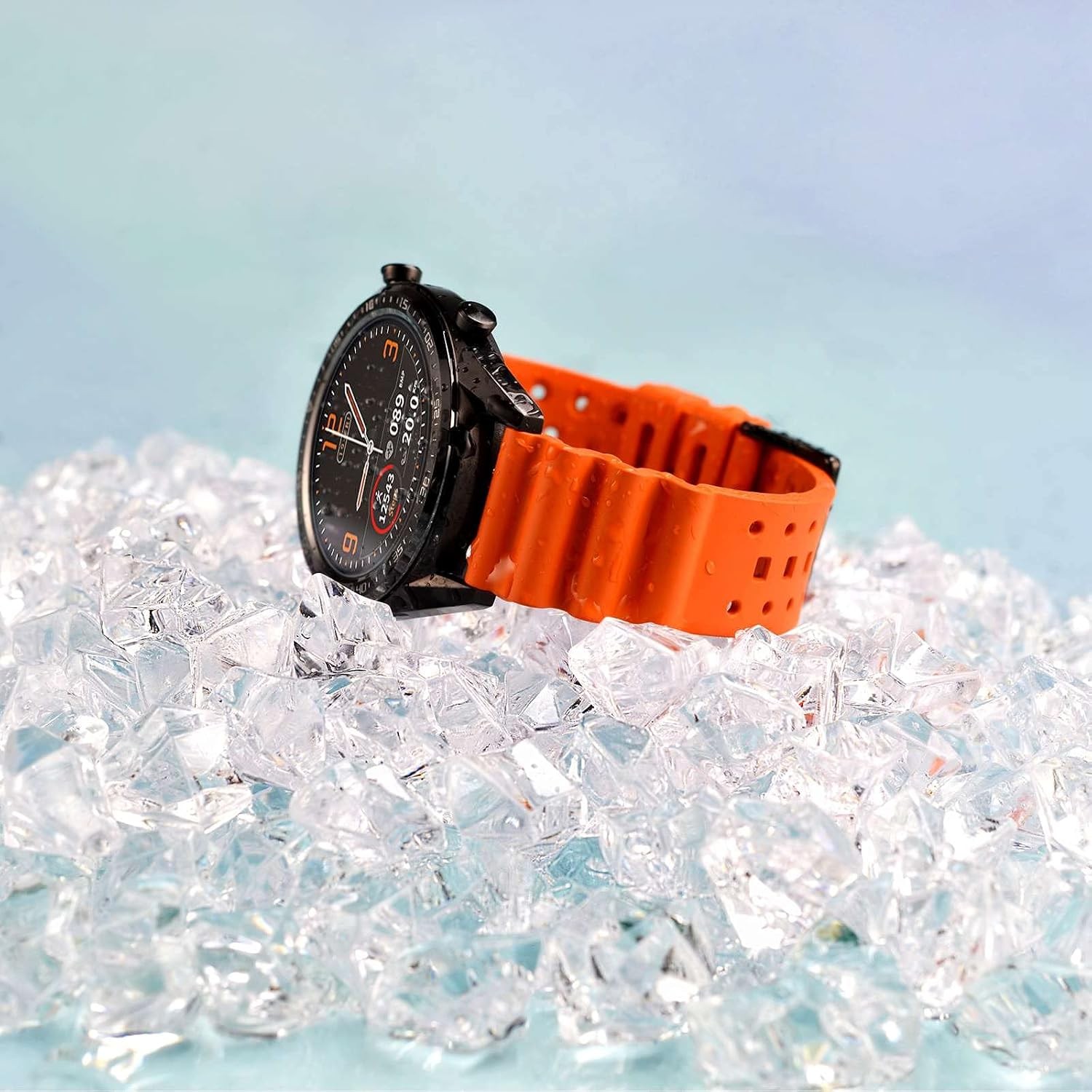24mm FKM Rubber Watch Band for Men, Black Buckle (Pumpkin Orange)