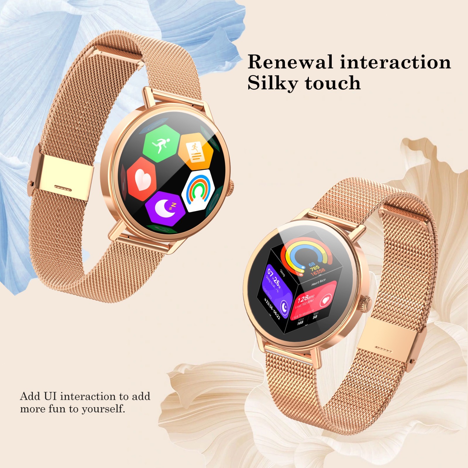 Lady Smart Watch Women 1.26″Rose Gold Smartwatch Fitness Tracker For Android iOS