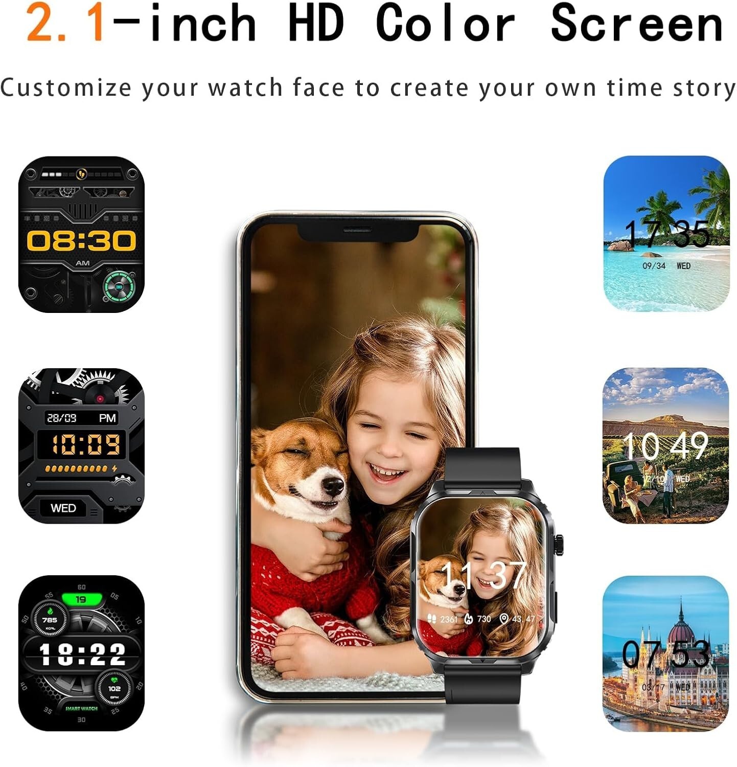 Smart Watch 2.1″ HD Screen Military Watches Call Text Heart Rate ActivityTracker