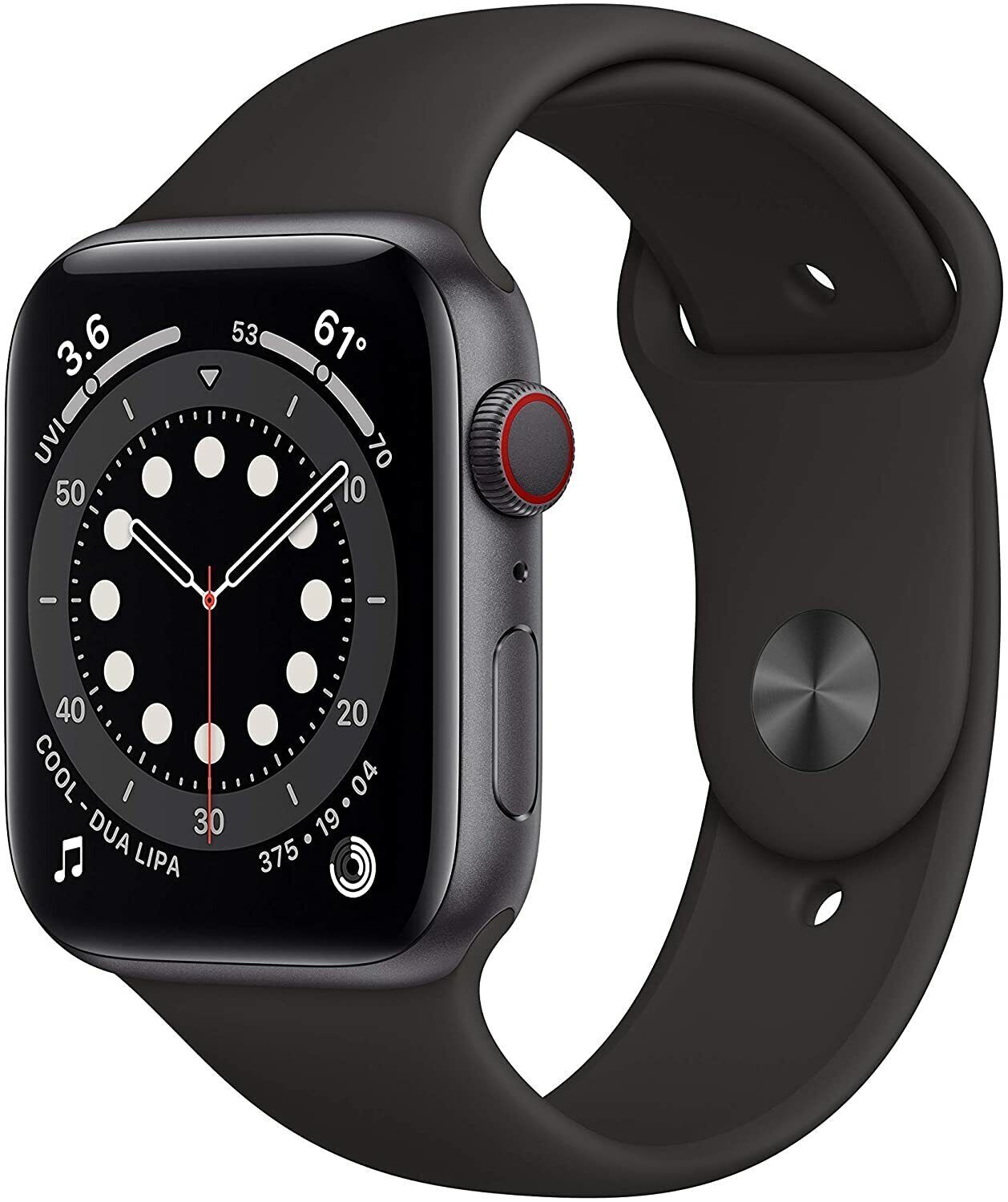 Apple Watch Series 6 44mm Space Gray Aluminum Case with Black Sport Band -…