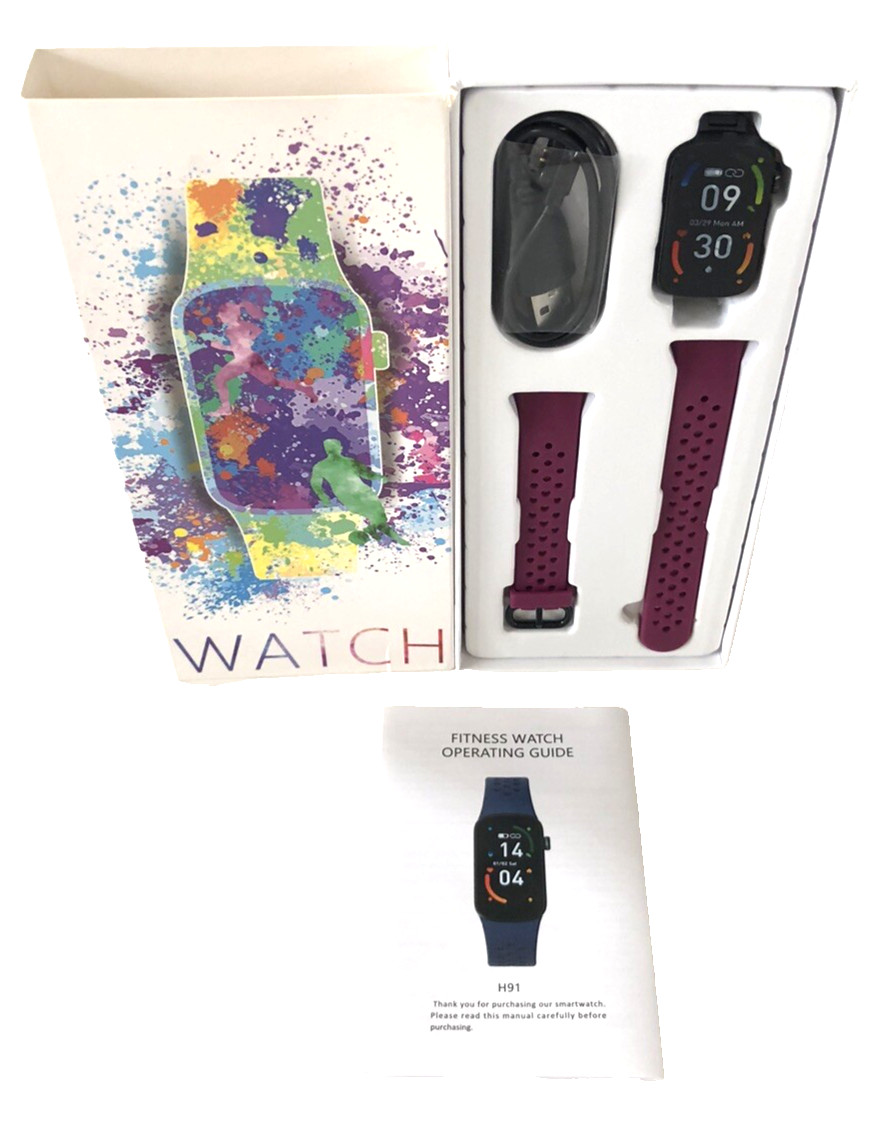 H91 Fitness Smart Watch Heart Rate Blood Oxygen Multiple Sport Modes Purple Band