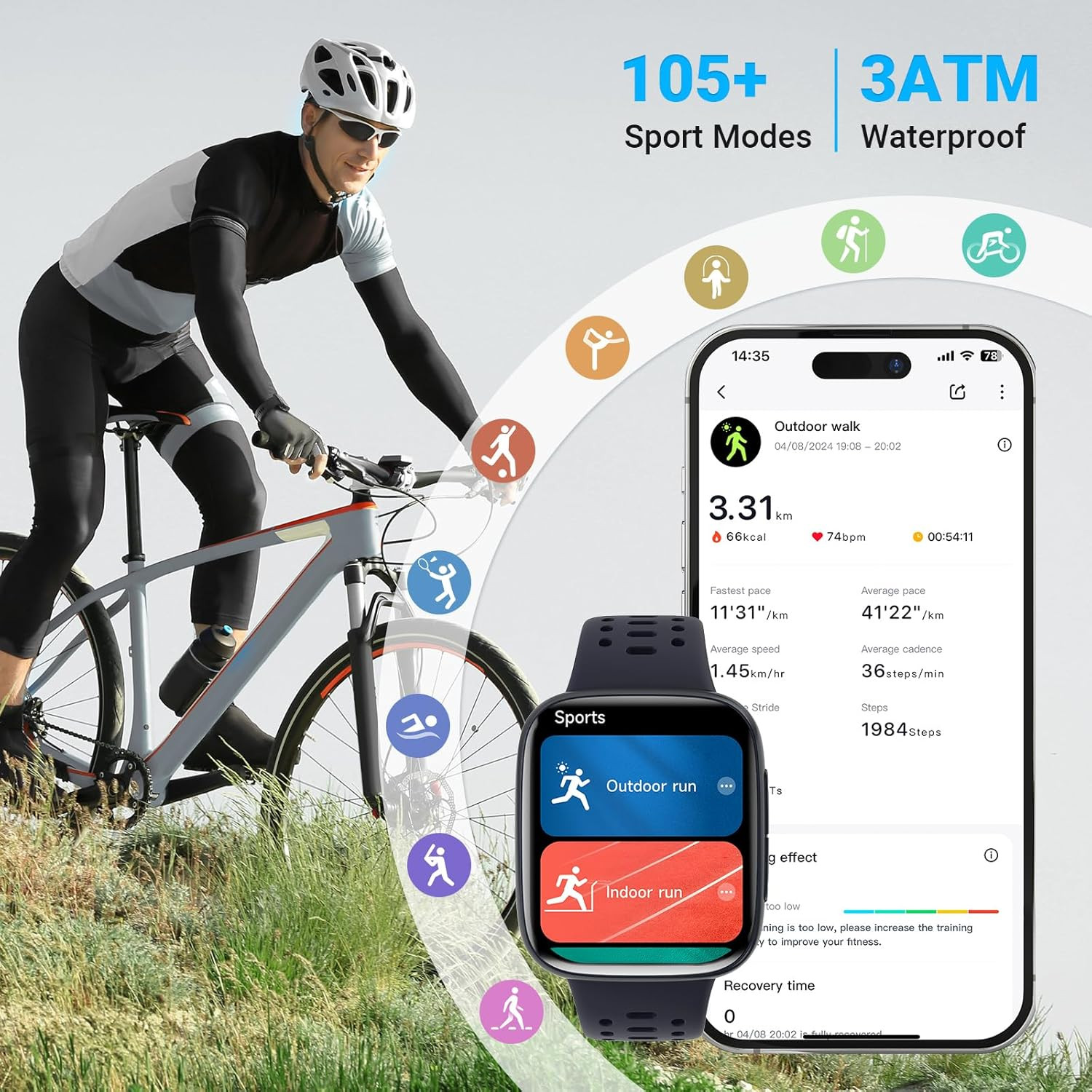 Smart Watches for Men Android Iphone (2 Bands), [1.85″ AMOLED Screen] Smartwatch