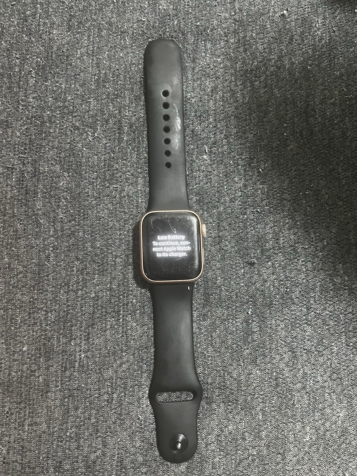 Apple Watch Gold Aluminum Case Black Silicone Band iOS Compatible
