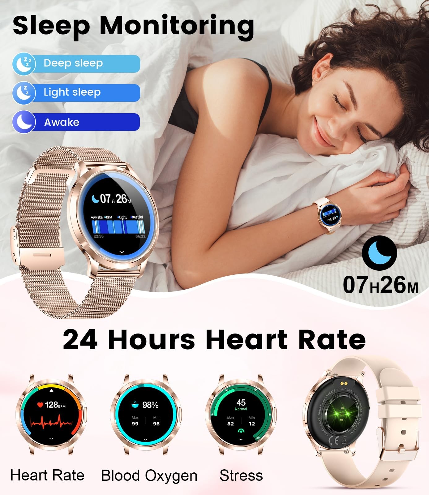 SUNKTA FV16 Thin Smart Watch for Women(Dial/Answer Call), 1.32″ AMOLED HD Dis…