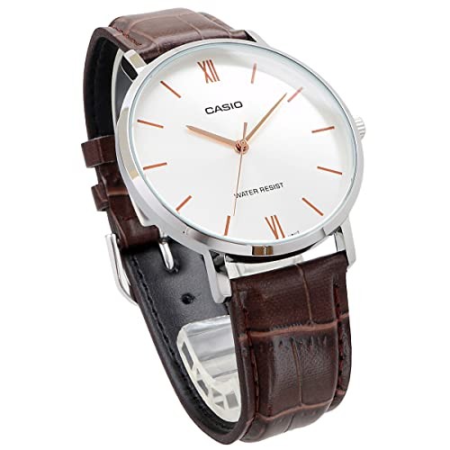 Casio Men’s Quartz Watch MTP-VT01L-7B2 Silver Dial Brown Leather Band