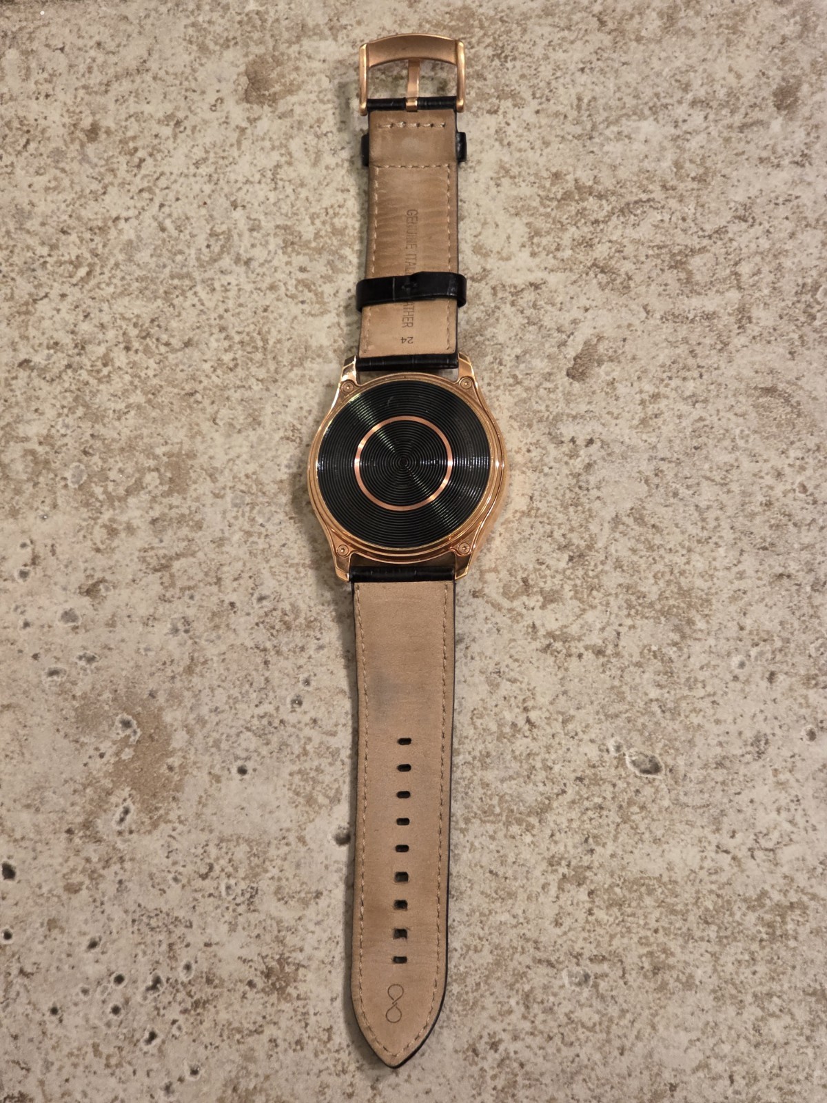 Olio One Men’s Black Leather Strap 18K Rose Gold Clad Smartwatch *UNTESTED*READ