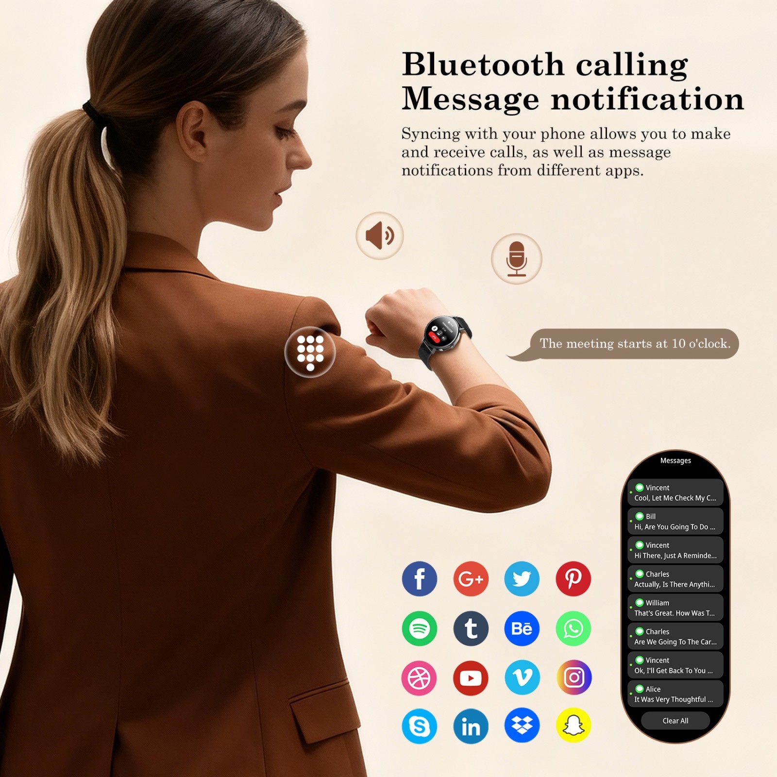 1.26″ TFT Smartwatch Women Ladies Fitness Tracker Smart Watches For iOS Android