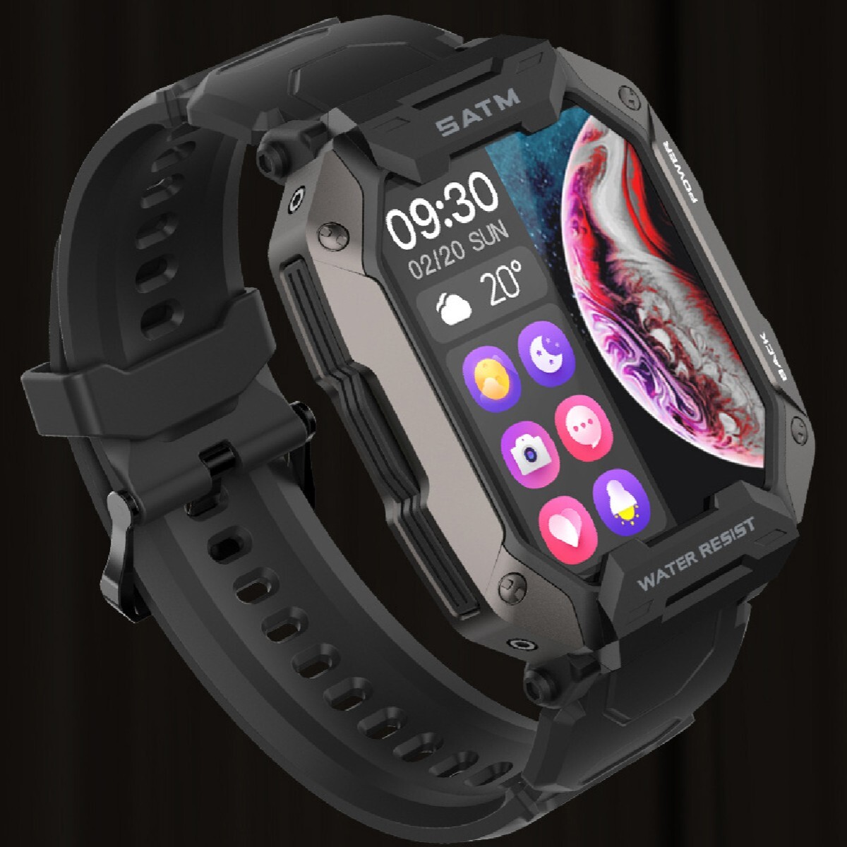 C20 Rugged Sports Smart Watch (Camo Green) – For Hiking/Camping