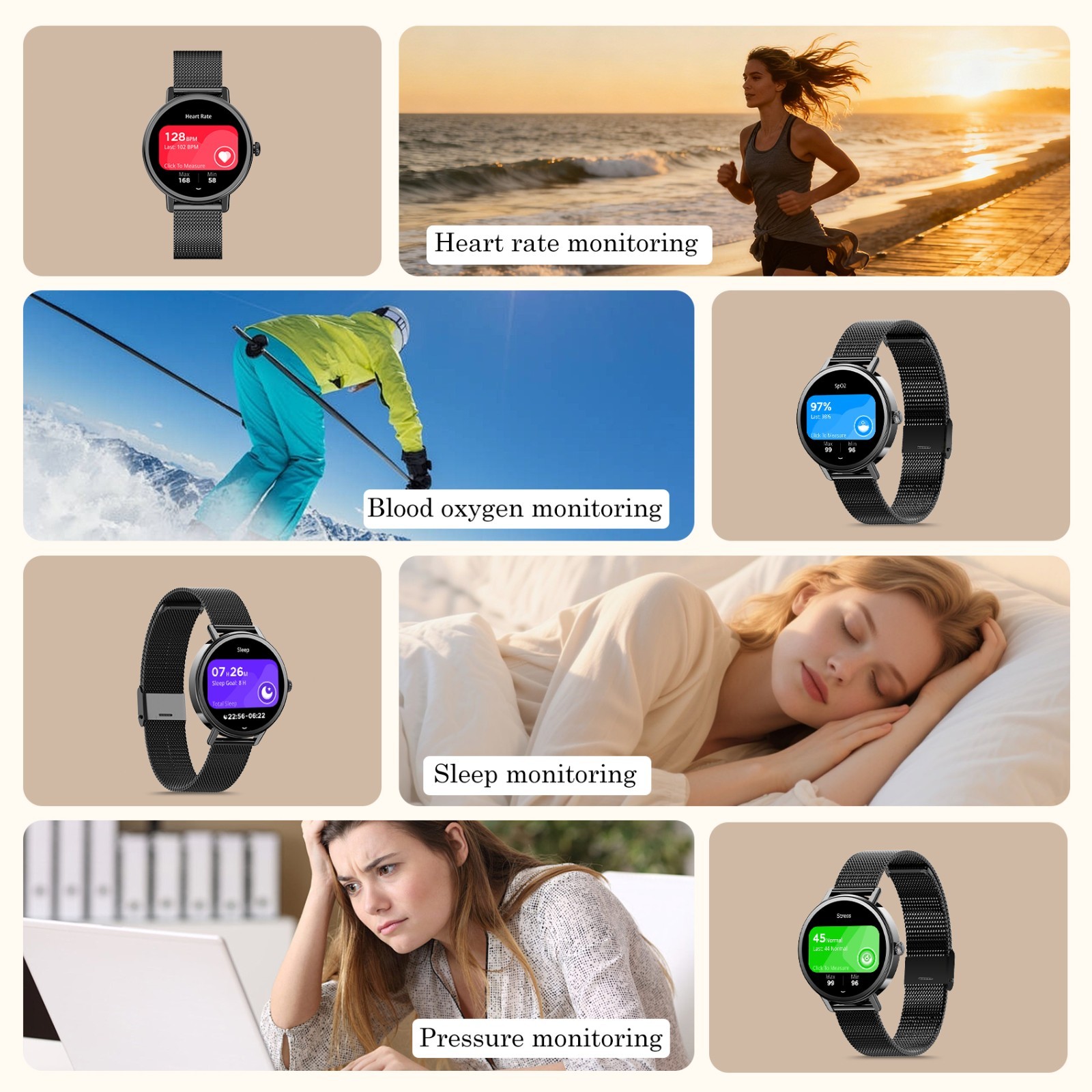 1.26″ TFT Smartwatch Women Ladies Fitness Tracker Smart Watches For iOS Android