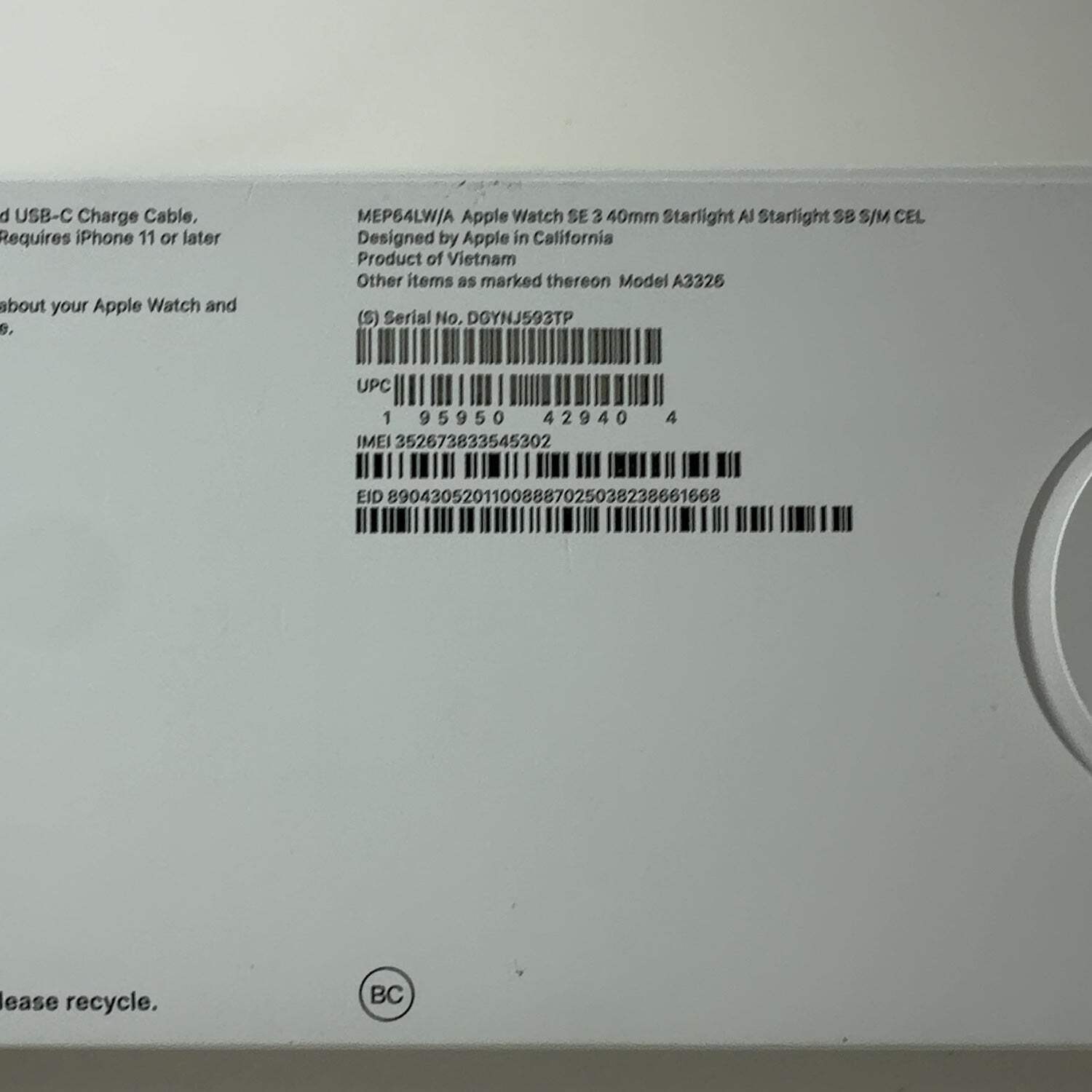 Unlocked Apple Watch SE 3 40MM Starlight Aluminum Starlight Sport Band MEP64LW/A
