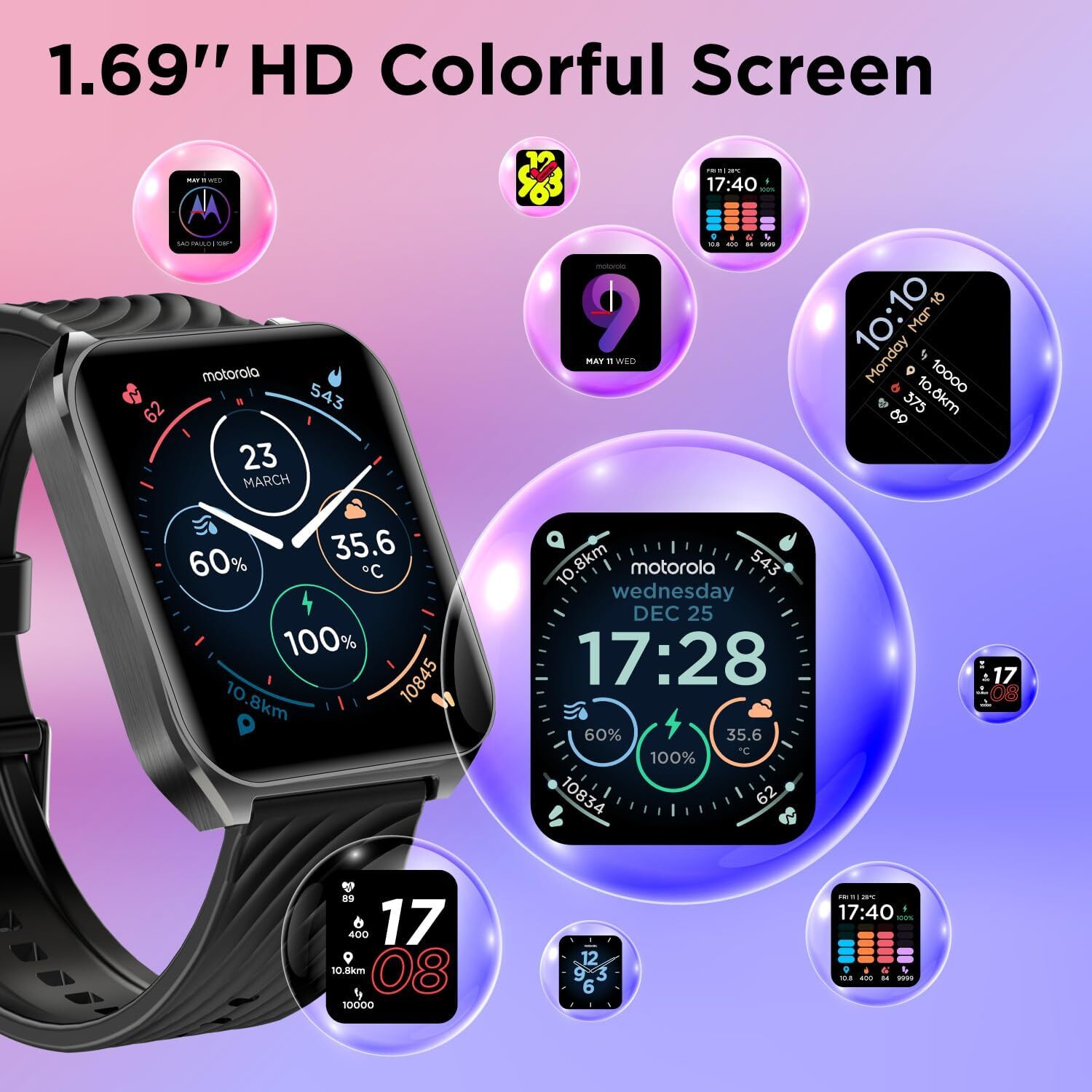 Motorola Moto Watch 70 – Health and Fitness Bluetooth Smartwatch Black MOSWZ70-P