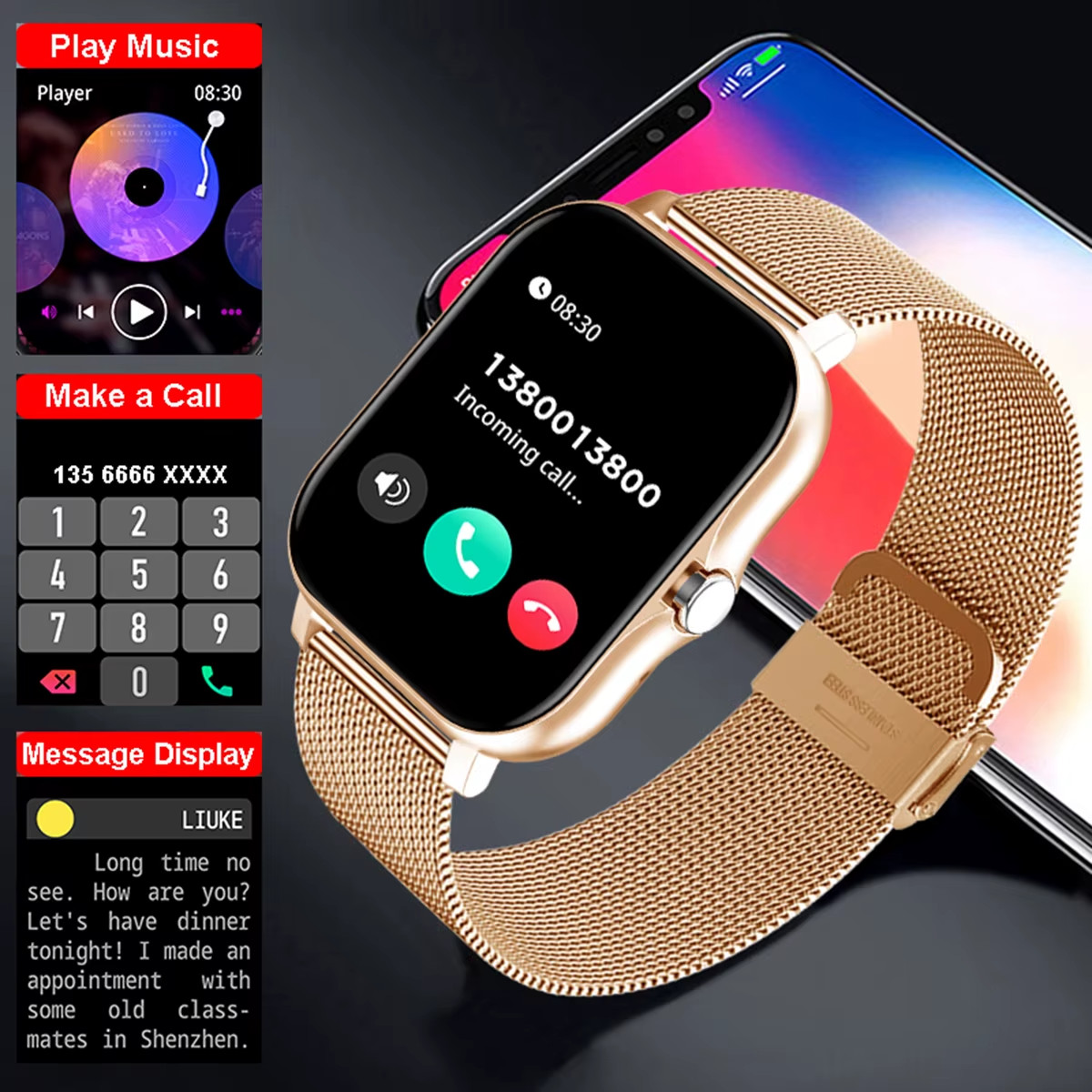 1.83” Waterproof Smart Watch with Message Answer Call Sleep Monitoring Sports P