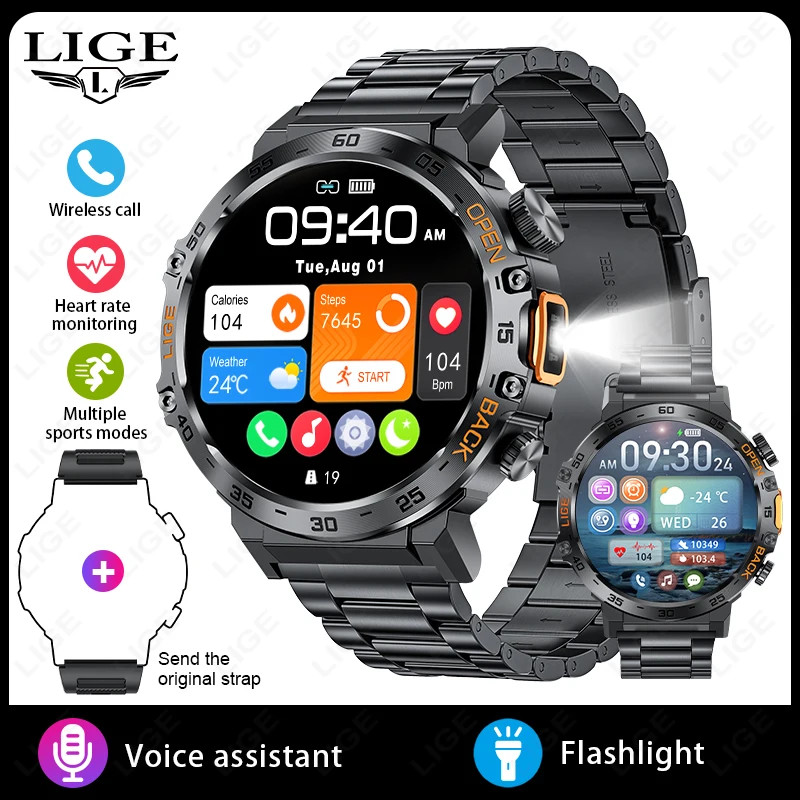 LIGE Smart Watch Men 360*360 AMOLED HD Screen Waterproof Sport Fitness Watches