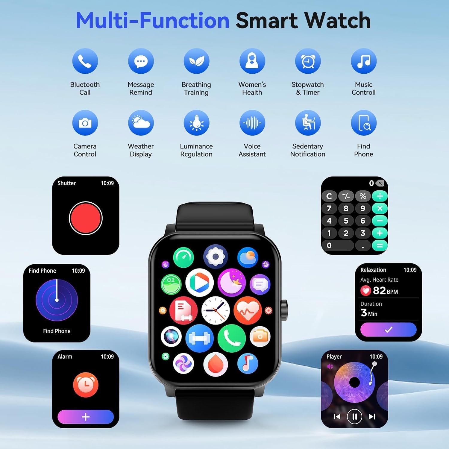 “1.85” HD Screen Smart Watch, Waterproof Fitness Smart Watches for IOS Android