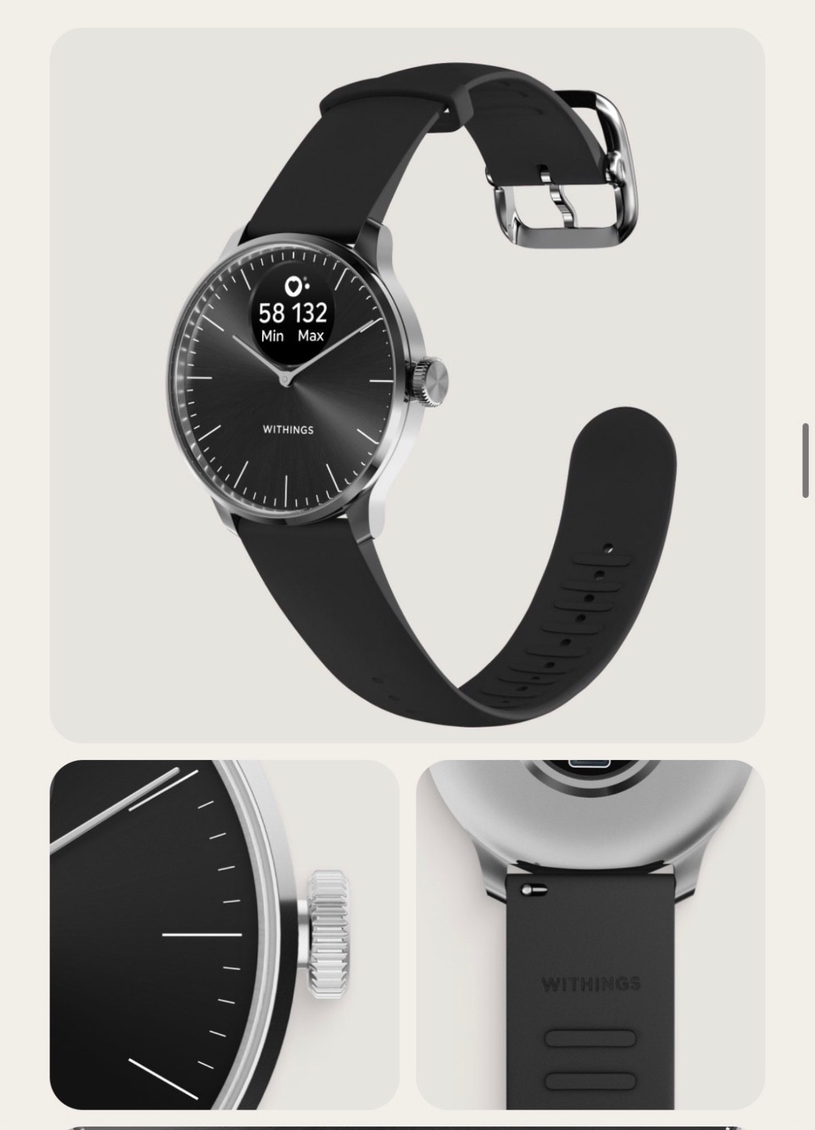 Withings HWA10, Scan Watch Light, 38mm Health Monitoring Watch, Black/Silver