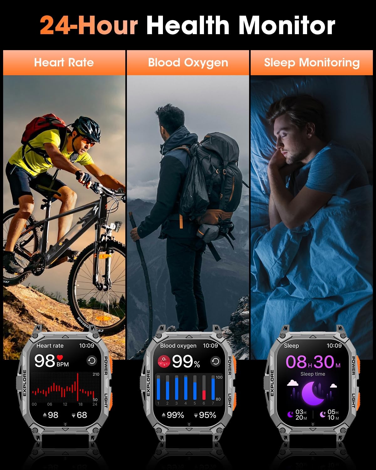 Military Smart Watch 2.01″ HD Touchscreen 1000mAh Battery – Fitness Tracker