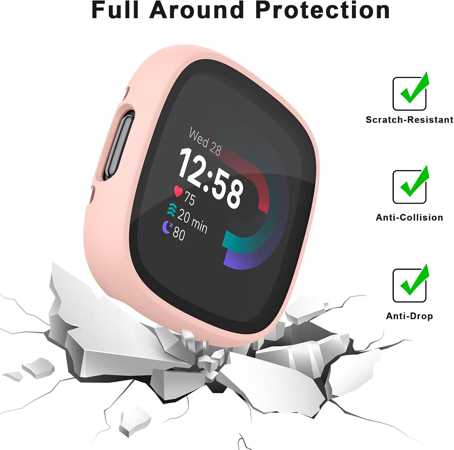 4-Pack Protective Case with Tempered Glass Screen Protectors for Fitbit Versa 4/