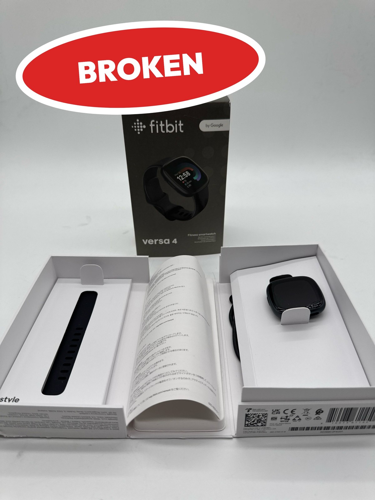 (BROKEN) Fitbit Versa 4 Fitness Smartwatch GPS Sleep Track Graphite Black