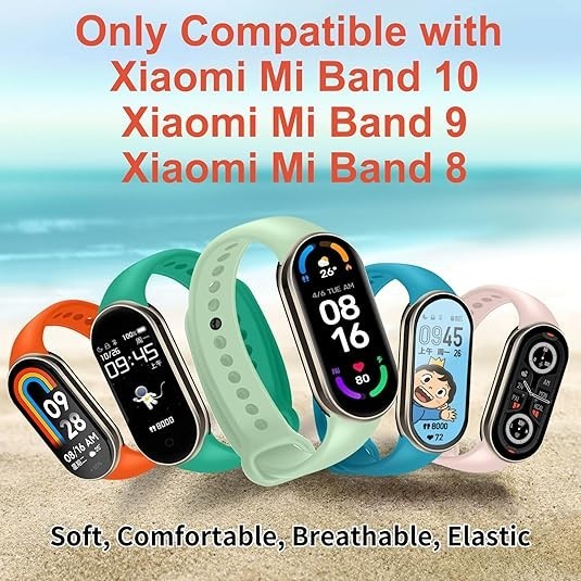 8 Pack Sport Bands Compatible with Xiaomi Mi Band 9/8, TPU Waterproof Strap for
