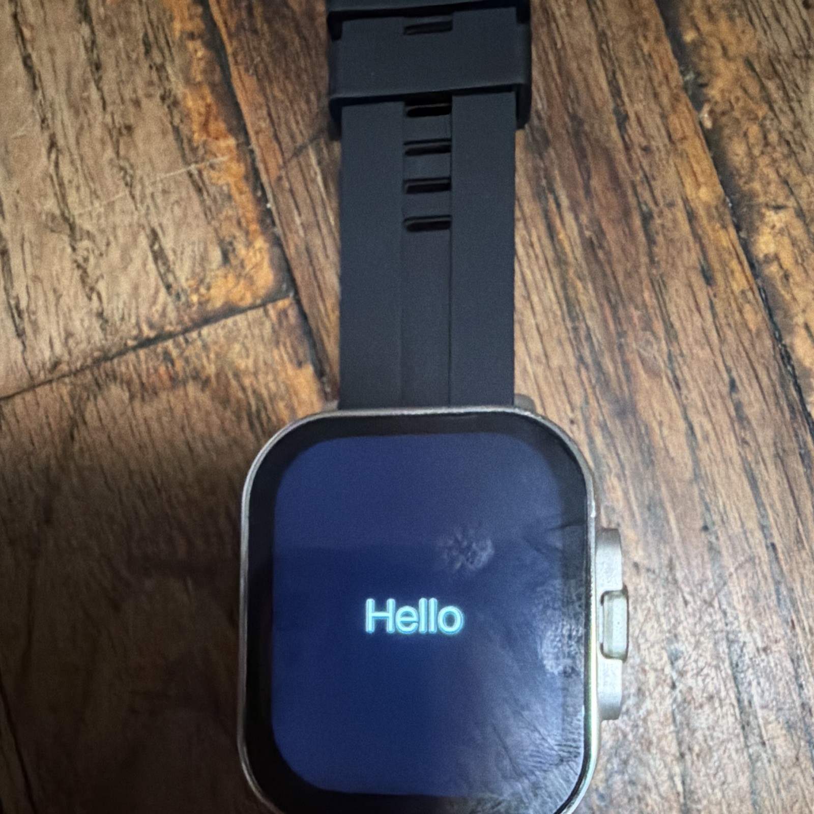 Smart watch 39mm Silver Metal Case Black Silicone Band with earbuds